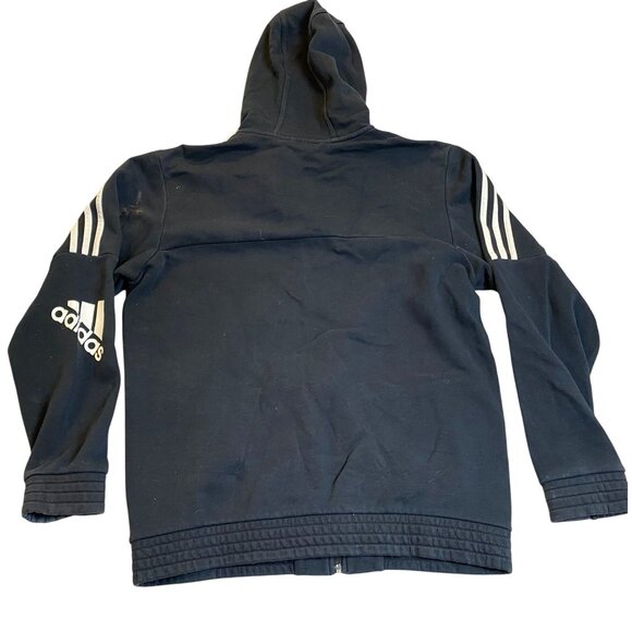 Adidas Men's Hoodie Large Full-Zip Black With White Stripes & Logo Design Cotton - Picture 2 of 8